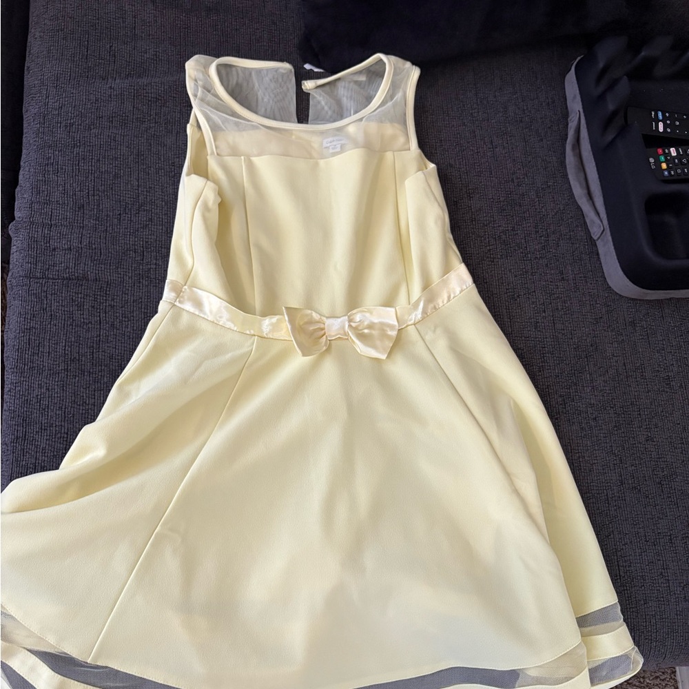 Girls Yellow Bow-Accent Party Dress